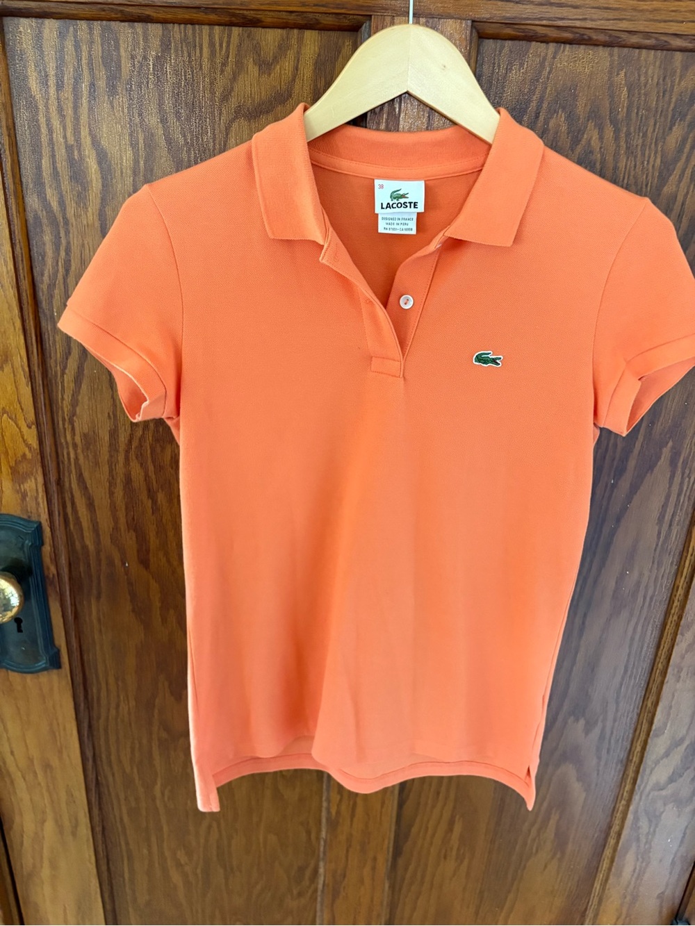 Lacoste Women's Orange Short-Sleeve Cotton Polo Shirt Small Sz 38